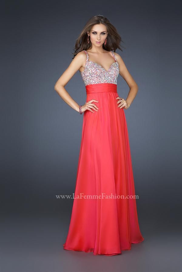 Vestidos de Fiesta de La Femme coral plata